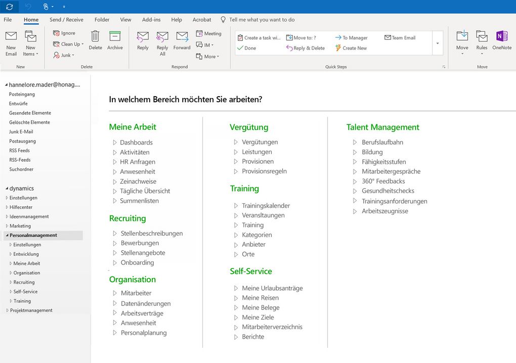 HR für Dynamics ist vollständig in Microsoft 365 Outlook integrierbar