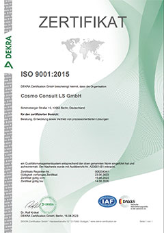 COSMO CONSULT ISO 9001-Zertifizierung